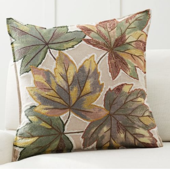 Pottery Barn Accents Pottery Barn Leaf Embroidered Throw Pillow